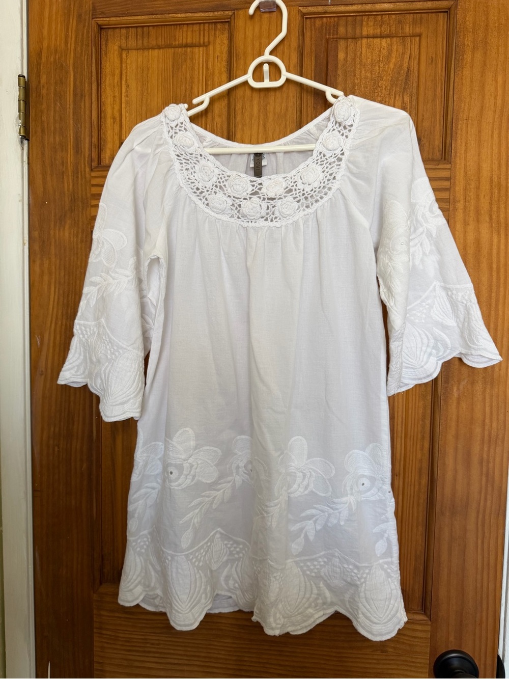 XCVI White Crochet Tunic Mini Dresses